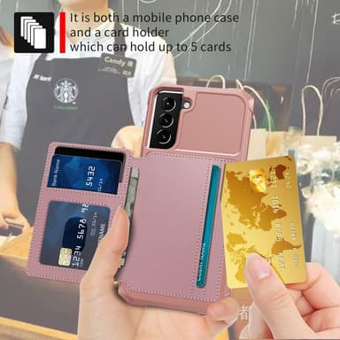 SKALO Samsung S22 Iskunkestävä kuori lompakolla - Pinkki