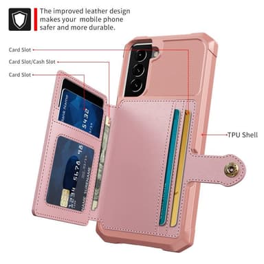 SKALO Samsung S22 Iskunkestävä kuori lompakolla - Pinkki