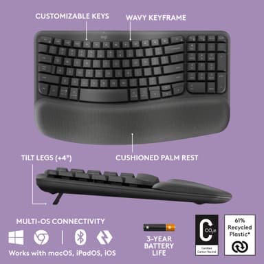Logitech Wave Keys ergonominen näppäimistö (grafiitti)