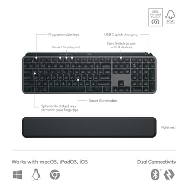 Logitech MX Keys S langaton näppäimistö + hiiri pakkaus (grafiitti)