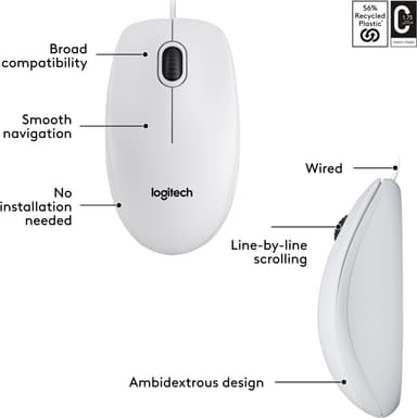 Logitech M100 langallinen hiiri (valkoinen)