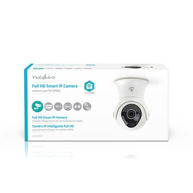 Nedis SmartLife Ulkokamera | Wi-Fi | Full HD 1080p | Kääntö/kallistus | IP65 | Pilvipalvelutallennus (valinnainen) / Sisäinen 16GB | 12 V DC | Liiketunnistimella | Yökuvaus | Valkoinen