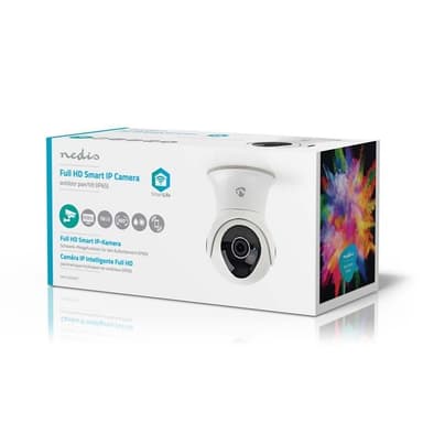 Nedis SmartLife Ulkokamera | Wi-Fi | Full HD 1080p | Kääntö/kallistus | IP65 | Pilvipalvelutallennus (valinnainen) / Sisäinen 16GB | 12 V DC | Liiketunnistimella | Yökuvaus | Valkoinen