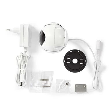 Nedis SmartLife Ulkokamera | Wi-Fi | Full HD 1080p | Kääntö/kallistus | IP65 | Pilvipalvelutallennus (valinnainen) / Sisäinen 16GB | 12 V DC | Liiketunnistimella | Yökuvaus | Valkoinen