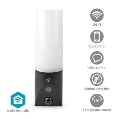 Nedis SmartLife Ulkokamera | Wi-Fi | Ympäristön valo | Full HD 1080p | IP65 | MicroSD (ei sisälly) / Onvif / Pilvipalvelutallennus (valinnainen) | 100 - 240 V AC | Liiketunnistimella | Yökuvaus | Musta