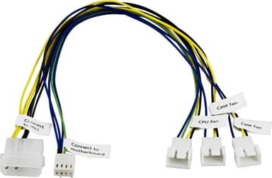 Akasa adapterikaapeli, 1xCPU-&2xkotelotuuletin >emolevyn 4-pin, 10 cm