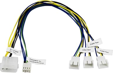 Akasa adapterikaapeli, 1xCPU-&2xkotelotuuletin >emolevyn 4-pin, 10 cm