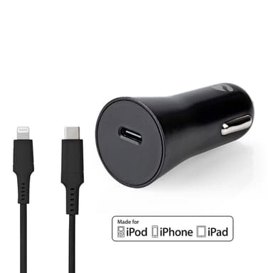 Nedis Autolaturi | 20 W | 1.67 / 2.22 / 3.0 A | Lähtöliitäntöjen määrä: 1 | Portin tyyppi: USB-C™ | Lightning 8-Pin (irrallinen) Kaapeli | 1.00 m | Automaattinen Jännitteen Valinta