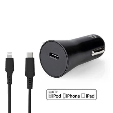 Nedis Autolaturi | 20 W | 1.67 / 2.22 / 3.0 A | Lähtöliitäntöjen määrä: 1 | Portin tyyppi: USB-C™ | Lightning 8-Pin (irrallinen) Kaapeli | 1.00 m | Automaattinen Jännitteen Valinta