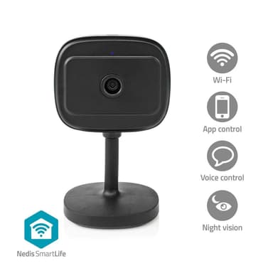 Nedis SmartLife Sisäkamera | Wi-Fi | Full HD 1080p | MicroSD (ei sisälly) / Onvif / Pilvipalvelutallennus (valinnainen) | Liiketunnistimella | Yökuvaus | Musta