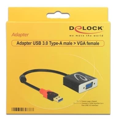 DeLOCK USB 3.0 - VGA-sovitin, 1920x1200, 0,2 m, musta