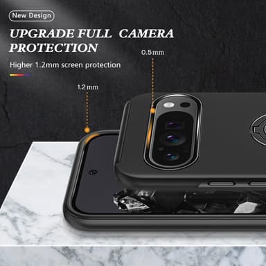 Google Pixel 9 Pro XL sormenrengasjalustan hybridikotelo - musta