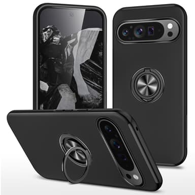 Google Pixel 9 Pro XL sormenrengasjalustan hybridikotelo - musta