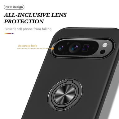 Google Pixel 9 Pro XL sormenrengasjalustan hybridikotelo - musta