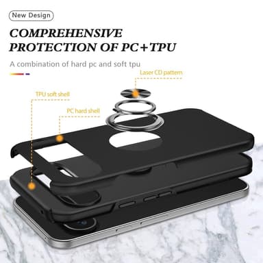 Google Pixel 9 Pro XL sormenrengasjalustan hybridikotelo - musta