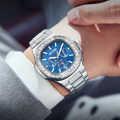 SKMEI Clock Business Miesten kvartsikello Zircon Fashion Rannekello - hopea + Musta