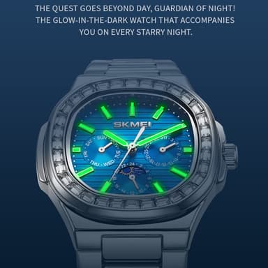 SKMEI Clock Business Miesten kvartsikello Zircon Fashion Rannekello - hopea + Musta