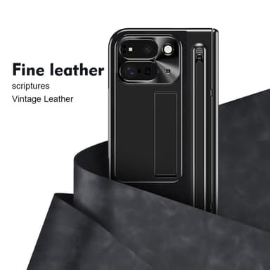 Google Pixel 9 Pro Fold 5G Kotelo Kickstand Nahka+PC Suojakuori Karkaistulla Lasilla ja Stylus - Musta