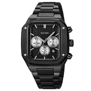 SKMEI Clock Business Quartz Watch Square Fashion Rannekello Luminous - Musta