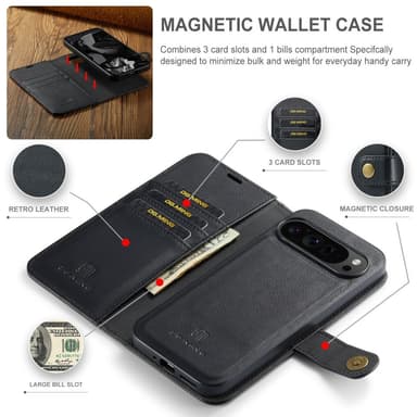 DG.MING Google Pixel 9 Pro XL Irrotettava 2-in-1-lompakkokansi