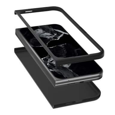ABEEL Google Pixel 9 Pro Fold 5G Suojakotelo Aitoa Nahkaa + PC Puhelinsuojus Strutsikuviolla - Musta