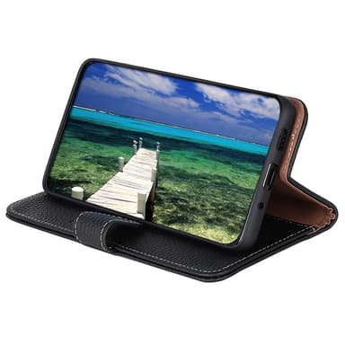 KHAZNEH Samsung Galaxy S24 FE Aidosta Nahasta Valmistettu Suojakotelo - Musta