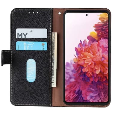 KHAZNEH Samsung Galaxy S24 FE Aidosta Nahasta Valmistettu Suojakotelo - Musta