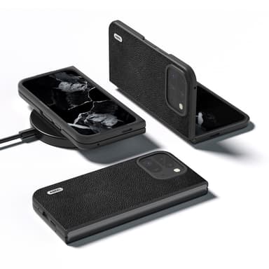 ABEEL Google Pixel 9 Pro Fold 5G Puhelimen Suojakuori Litchi-kuvioinen Aito Nahka - Musta