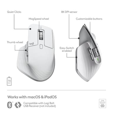 Logitech MX Master 3S Mac langaton hiiri (harmaa)
