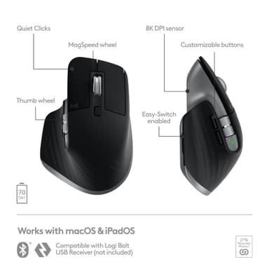 Logitech MX Master 3S Mac langaton hiiri (tähtiharmaa)
