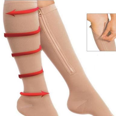 Kompressiosukat vetoketjulla ja avoimella kärjellä nylon/spandex beigeä kokoa S/M 1 pari