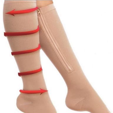 Kompressiosukat vetoketjulla ja avoimella kärjellä nylon/spandex beigeä kokoa S/M 1 pari