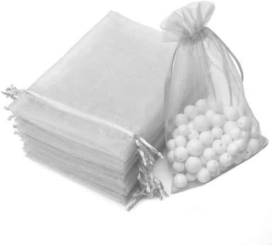 Pienet lahjakassit kiristysnyörillä Organza 25-pakkaus 7x9 cm Harmaa