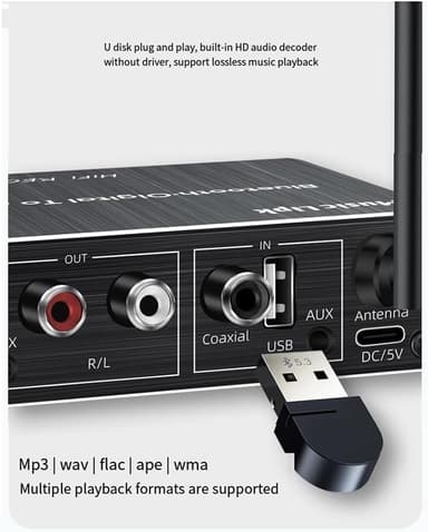 NÖRDIC Bluetooth 5.4 Audio Vastaanotin DAC Muunnin USB Muisti 3.5MM AUX RCA Coaxial