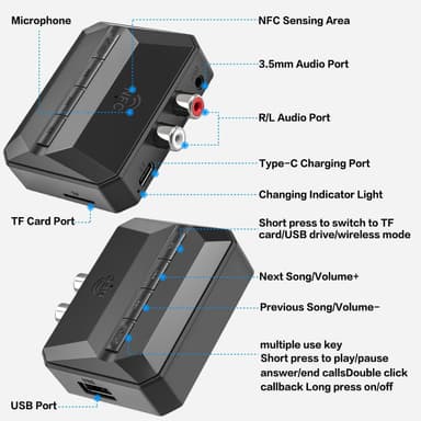 NÖRDIC Bluetooth Vastaanotin 5.3 RCA 3.5mm AUX NFC MicroSD Kortti USB Muisti