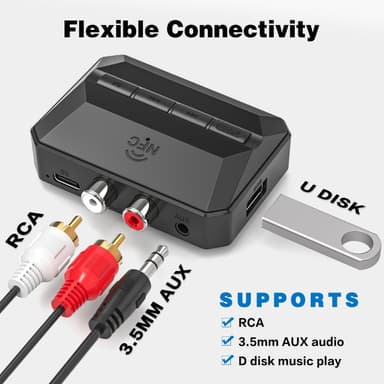 NÖRDIC Bluetooth Vastaanotin 5.3 RCA 3.5mm AUX NFC MicroSD Kortti USB Muisti
