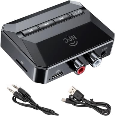 NÖRDIC Bluetooth Vastaanotin 5.3 RCA 3.5mm AUX NFC MicroSD Kortti USB Muisti