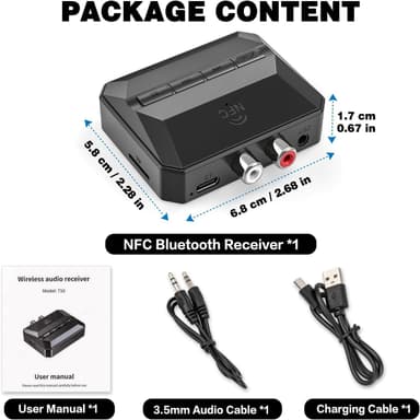 NÖRDIC Bluetooth Vastaanotin 5.3 RCA 3.5mm AUX NFC MicroSD Kortti USB Muisti