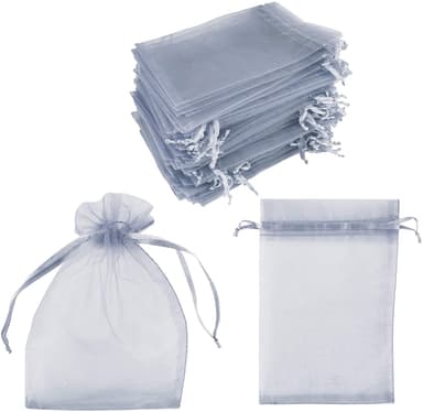 Pienet lahjakassit kiristysnyörillä Organza 25-pakkaus 7x9 cm Harmaa