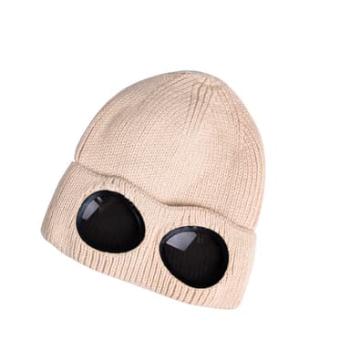 Neulottu pipo suojalaseilla Beige