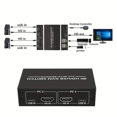NÖRDIC KVM Switch 2-1 HDMI 2.0 ja 4xUSB Xboxille, PS5:lle, kannettavalle tietokoneelle