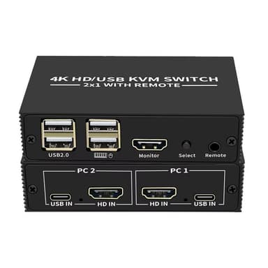 NÖRDIC KVM Switch 2-1 HDMI 2.0 ja 4xUSB Xboxille, PS5:lle, kannettavalle tietokoneelle