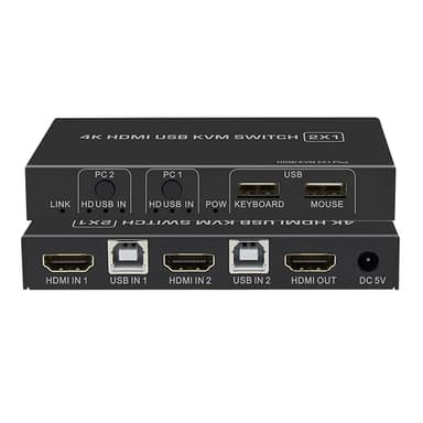 NÖRDIC KVM Switch 2-1 HDMI 2.0 ja 4xUSB Xboxille, PS5:lle, kannettavalle tietokoneelle