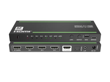 NÖRDIC 8K HDMI 2.1 eARC/ARC -kytkin ja Extractor 4-1 optinen SPDIF & Stereo CEC HDR Dolby Atmos, True HD, Digital Plus, DTS-HD Master
