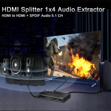 NÖRDIC 1-4 HDMI 2.1 -jakaja 8K 60Hz 4K120Hz VRR Free-/G-Sync CEC, S/PDIF Extractor