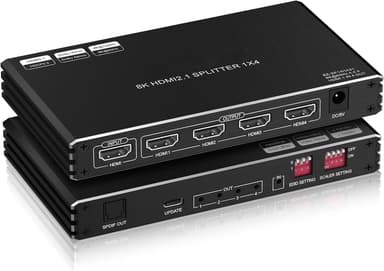NÖRDIC 1-4 HDMI 2.1 -jakaja 8K 60Hz 4K120Hz VRR Free-/G-Sync CEC, S/PDIF Extractor