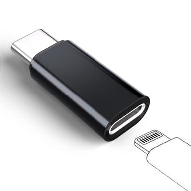 Lightning (naaras) - USB-C (uros) -sovitin, yhteensopiva iPhone 15:n kanssa Musta