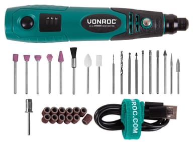 VONROC Outil multifonction rotatif 4V – 32 accessoires, chargeur et lampe LED inclus – CT503DC