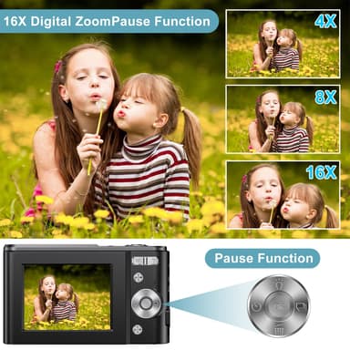 Digikamera 48 MP, HD 1080p ja 16x zoom 32 Gt:n kortilla Vaaleansininen