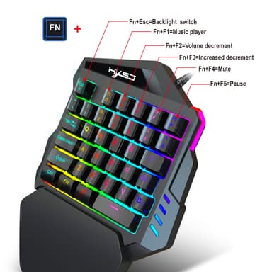 Yhden käden pelinäppäimistö, näppäimistö, hiiri, RGB-taustavalaistu rannetuki